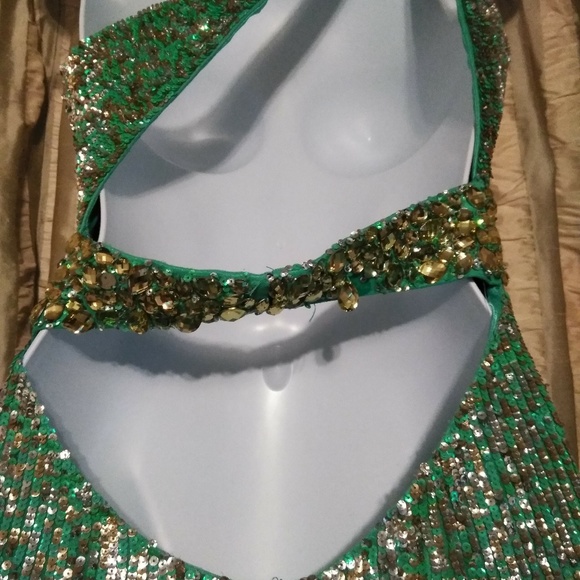 Size 8 Sherri Hill Teal Silk One-Shoulder Dress - Picture 6 of 9